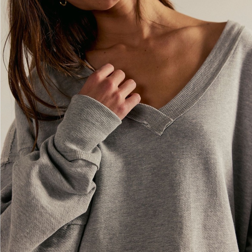 Free People Heather Gray V-Neck Sweater